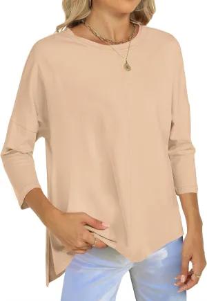 ANRABESS Womens 3/4 Length Sleeve Tops Loose Fit Tunic Shirts Oversized Spring Summer Casual Crew Neck Basic Boxy Tee