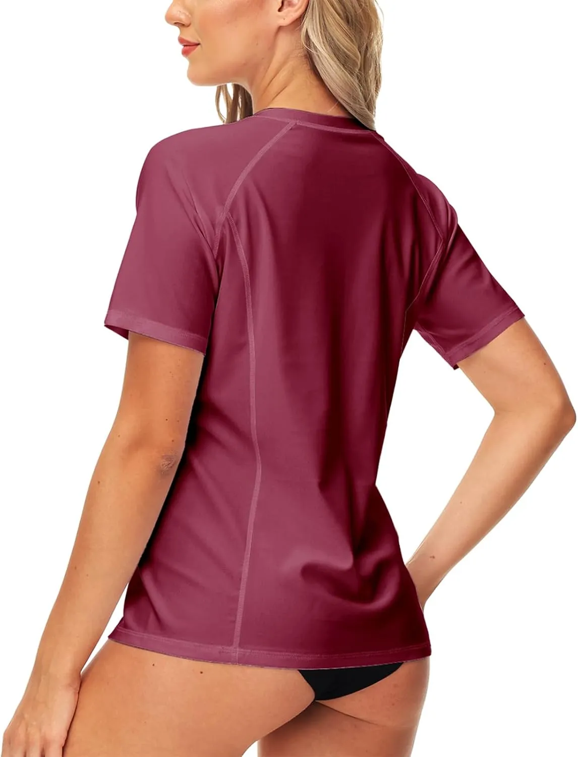 AOBUTE Women Zip Rash Guard UPF 50  Gradient Short Sleeve Swim Top Surf Shirts