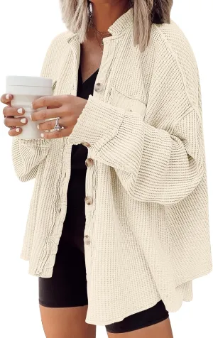 AUTOMET Womens Winter Clothes Fall Fashion Outfits 2025 Waffle Knit Clothing Oversized Button Down Shirts