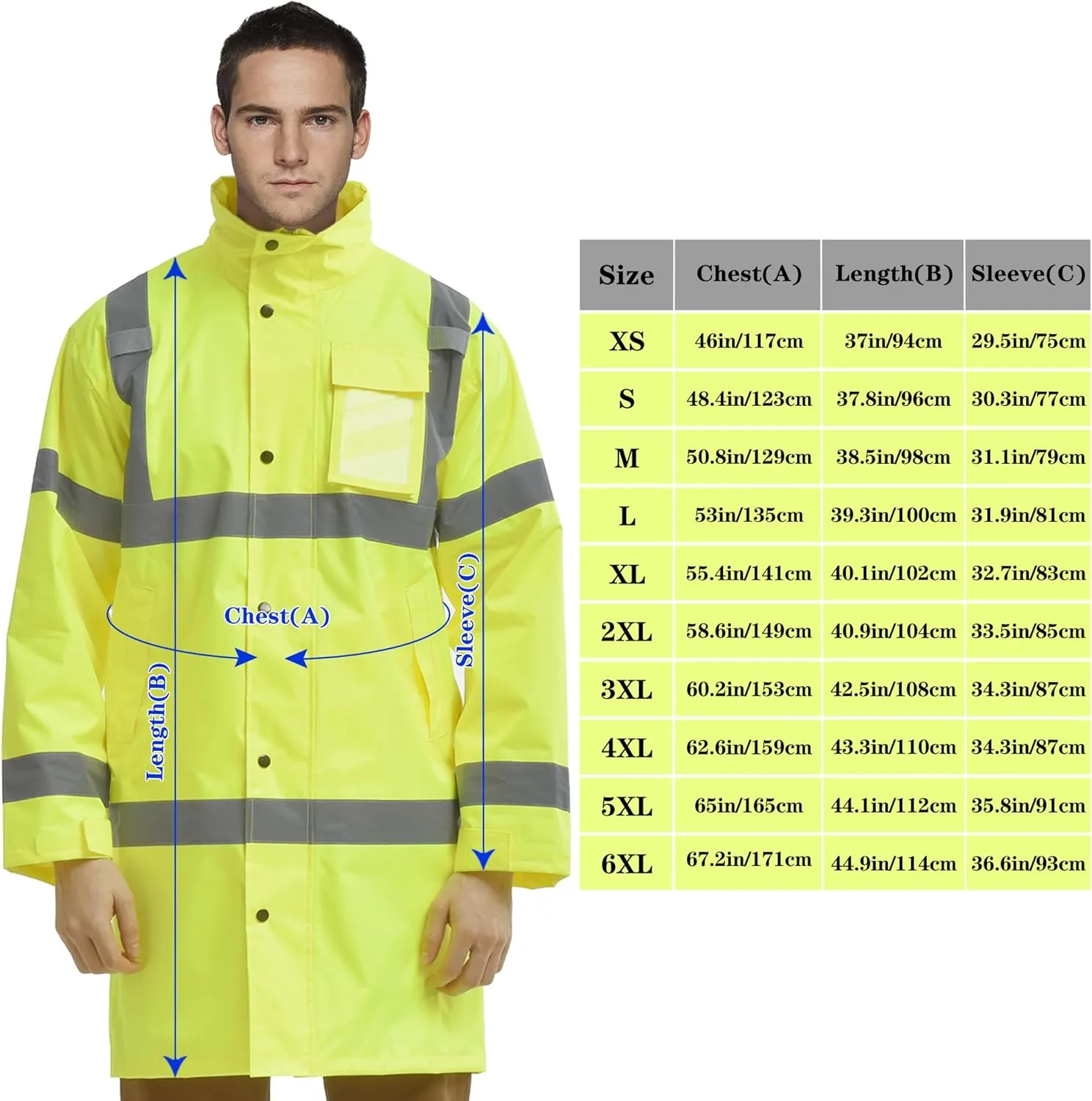 AYKRM HIGH VIS Reflective Rain Jacket security Hi Vis Rain Suits Waterproof Heavy Duty Long Rain Coats Safety Rain Gear