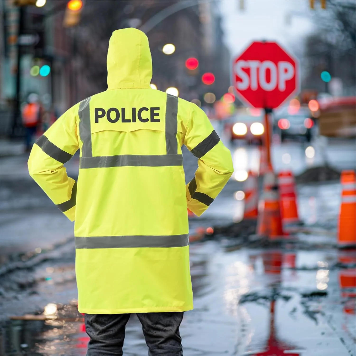 AYKRM HIGH VIS Reflective Rain Jacket security Hi Vis Rain Suits Waterproof Heavy Duty Long Rain Coats Safety Rain Gear