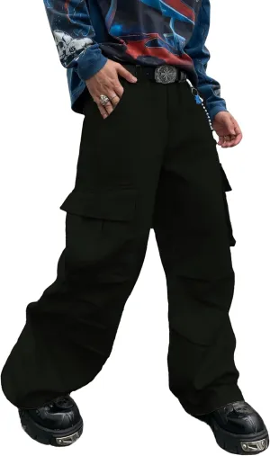 Baggy Denim Cargo Pants for Men with Pockets Mid Weight Wide Leg Hip Hop Skater Jeans Streetwear