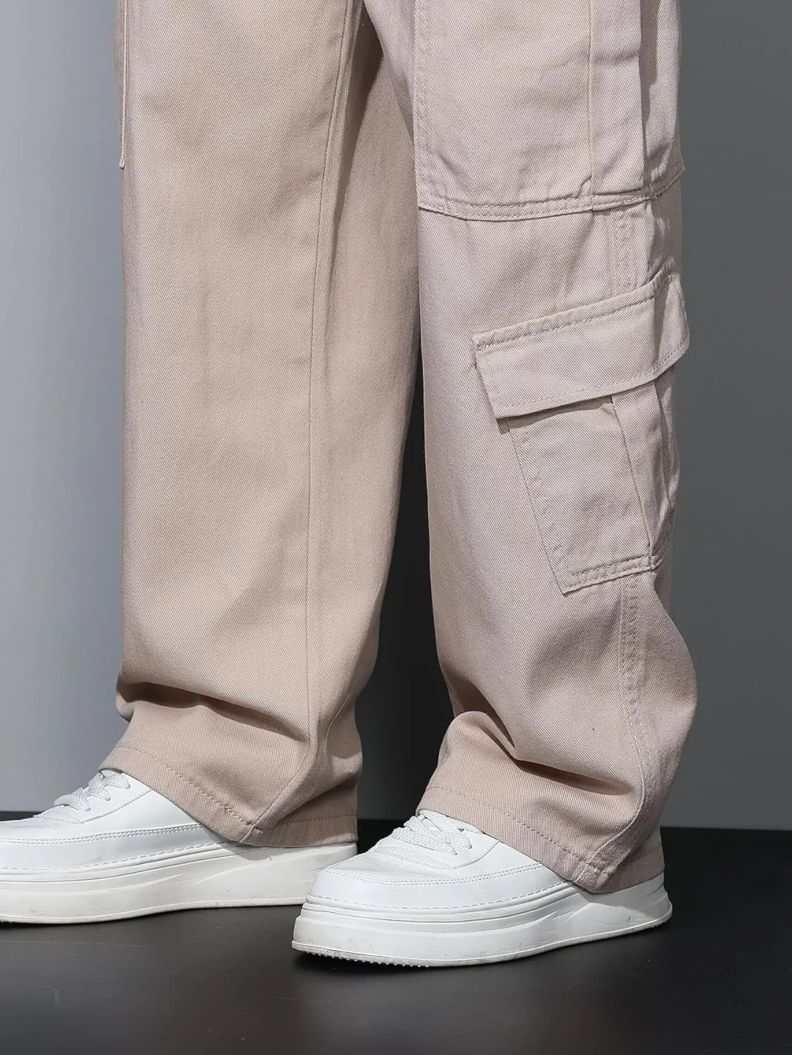 Baggy Denim Cargo Pants for Men with Pockets Mid Weight Wide Leg Hip Hop Skater Jeans Streetwear