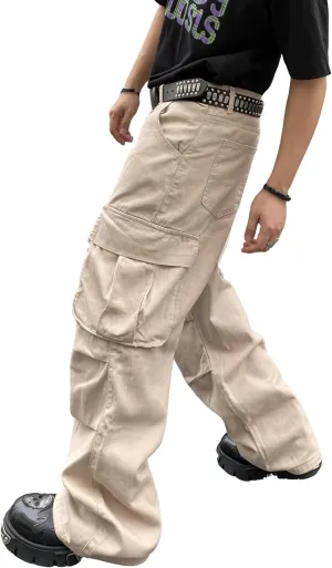 Baggy Denim Cargo Pants for Men with Pockets Mid Weight Wide Leg Hip Hop Skater Jeans Streetwear
