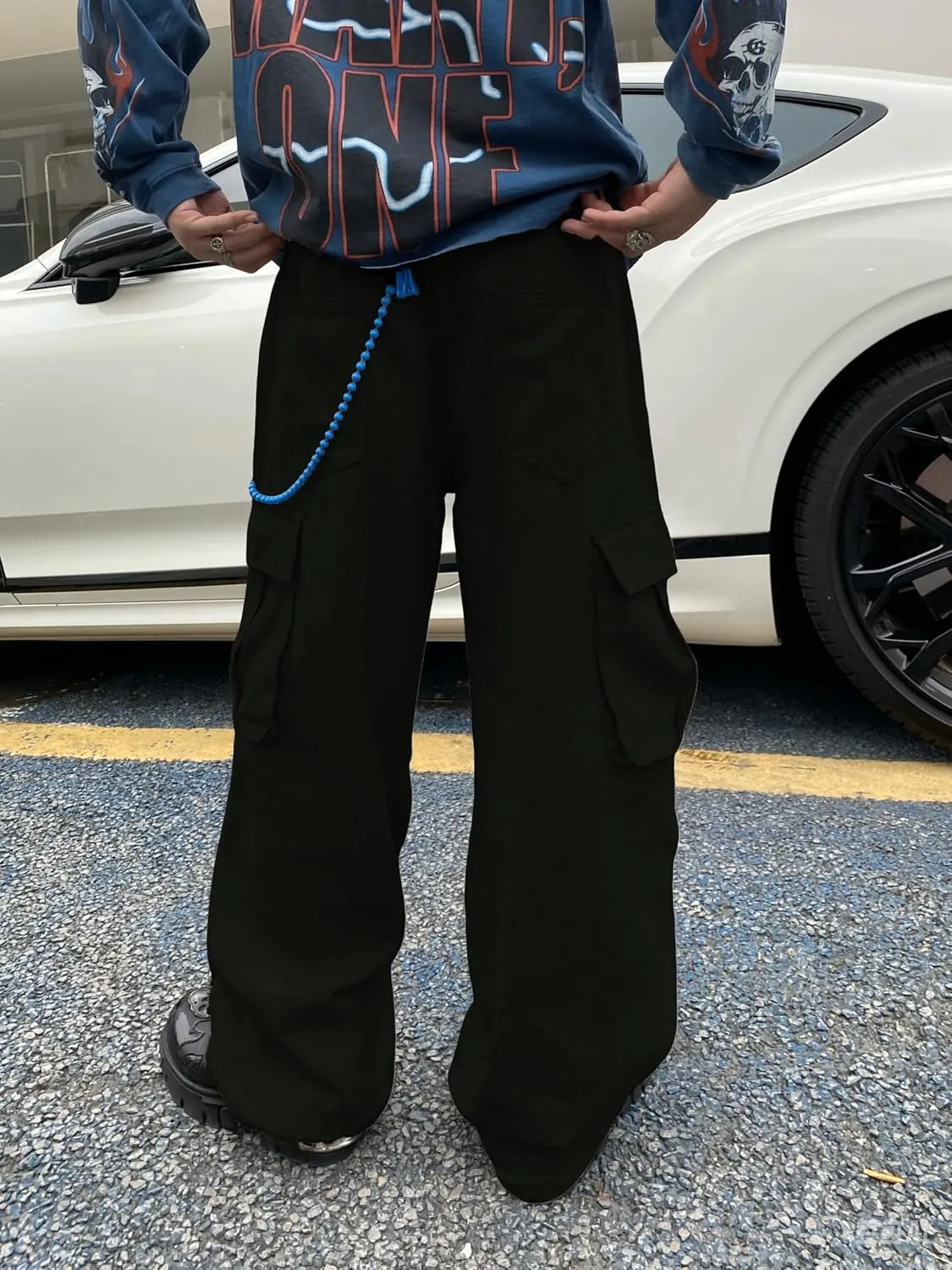 Baggy Denim Cargo Pants for Men with Pockets Mid Weight Wide Leg Hip Hop Skater Jeans Streetwear