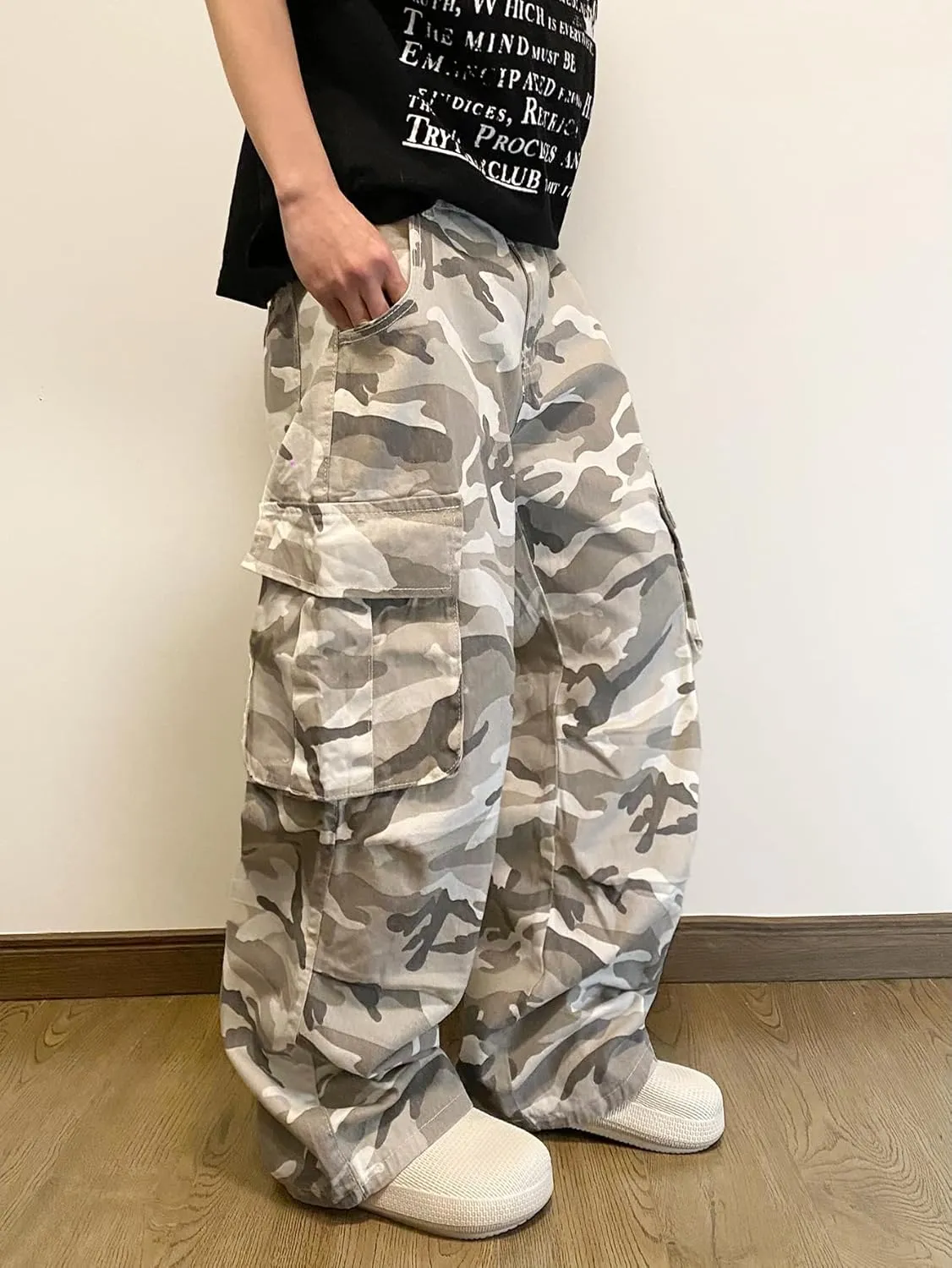 Baggy Denim Cargo Pants for Men with Pockets Mid Weight Wide Leg Hip Hop Skater Jeans Streetwear