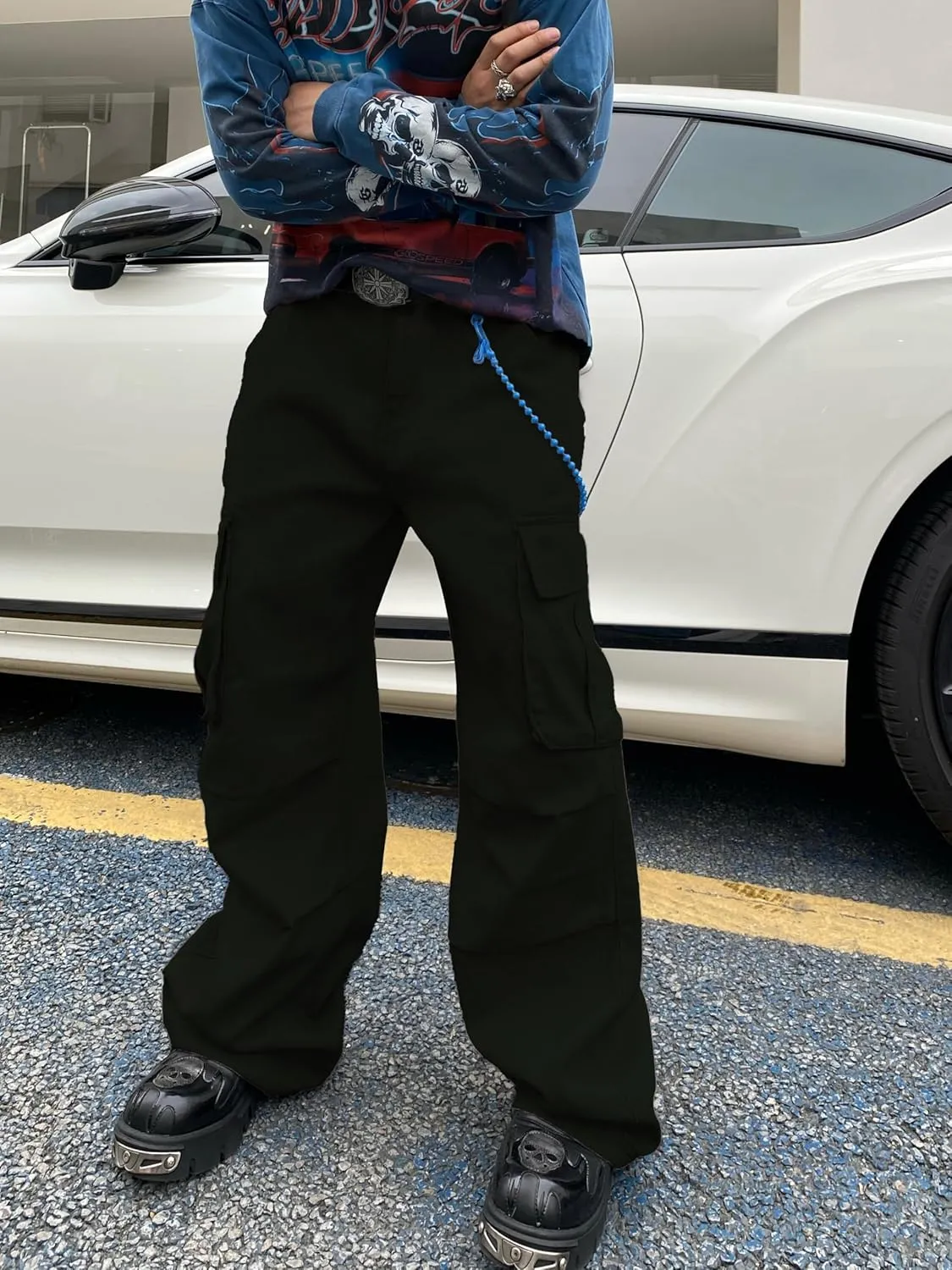 Baggy Denim Cargo Pants for Men with Pockets Mid Weight Wide Leg Hip Hop Skater Jeans Streetwear
