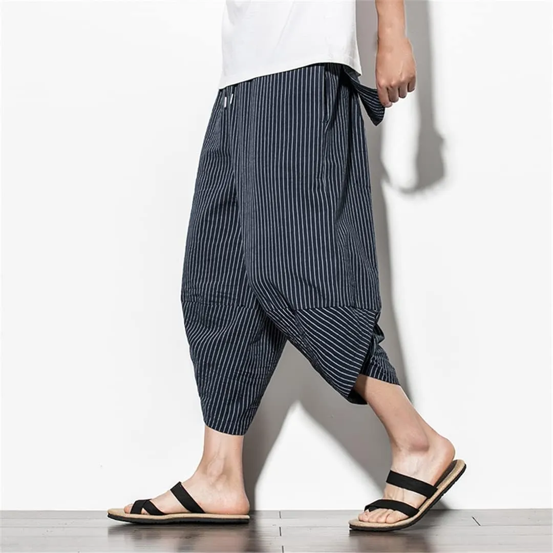 Baggy Harem Pants Men's Japanese Vintage Striped Bloomers Men Women Hip Hop Turnip Pantalon
