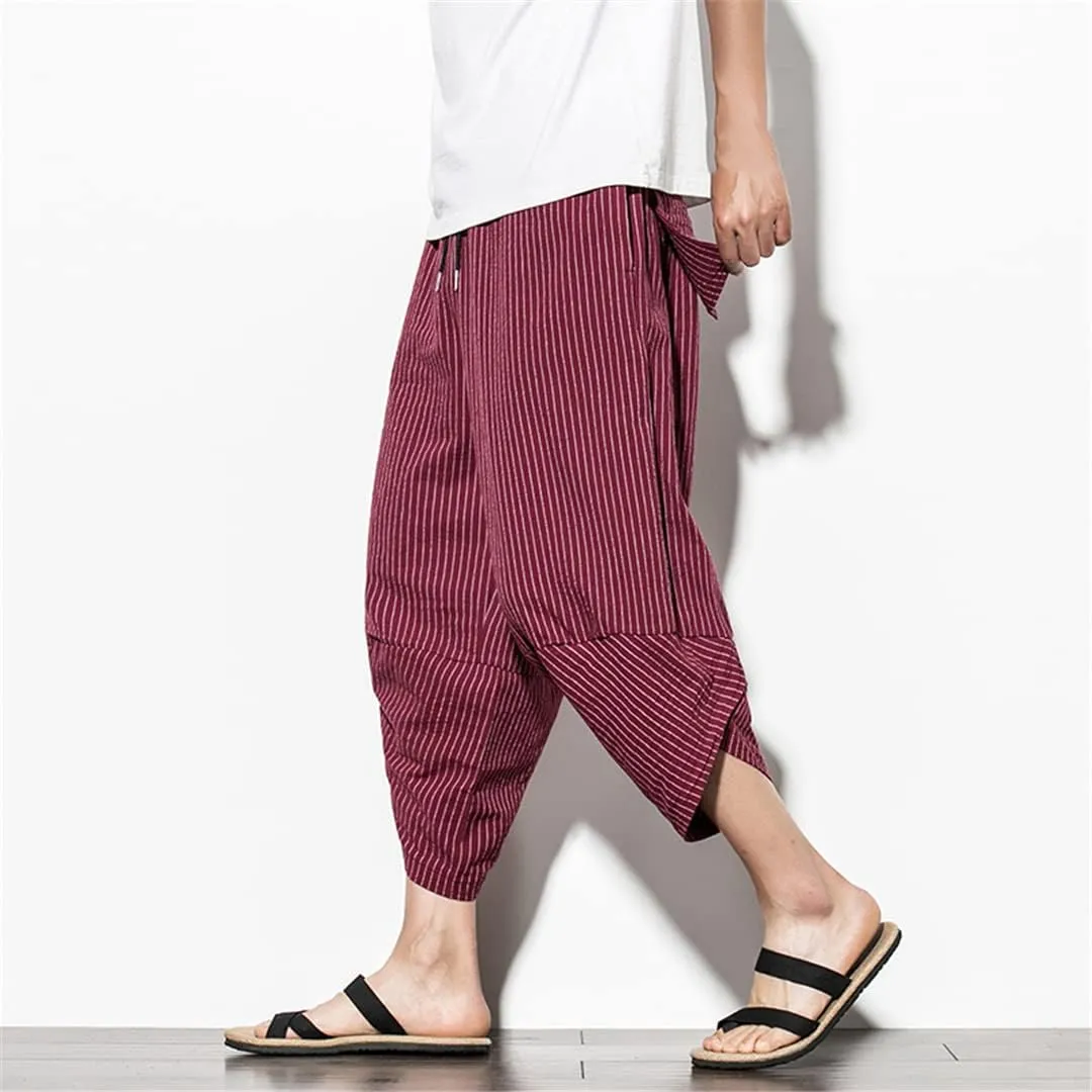 Baggy Harem Pants Men's Japanese Vintage Striped Bloomers Men Women Hip Hop Turnip Pantalon