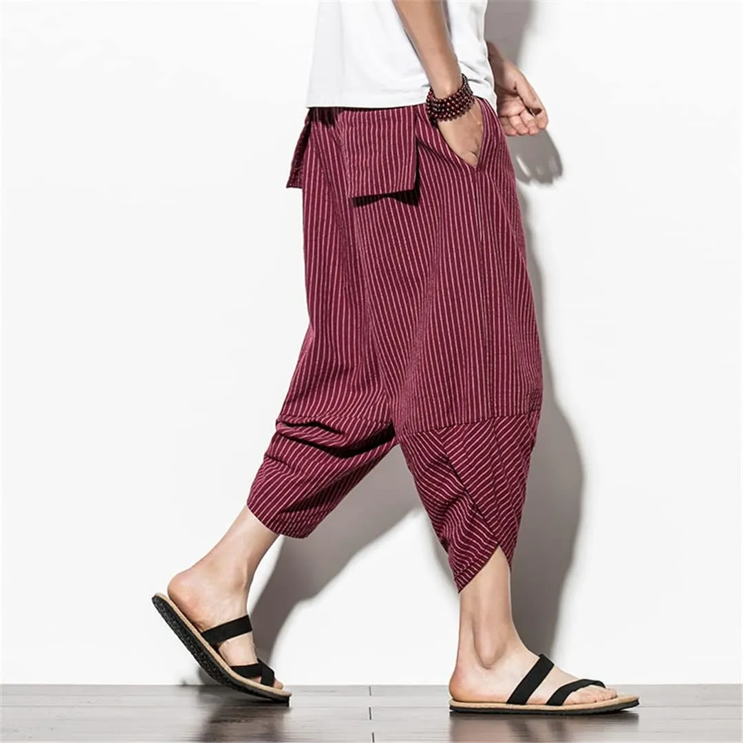 Baggy Harem Pants Men's Japanese Vintage Striped Bloomers Men Women Hip Hop Turnip Pantalon