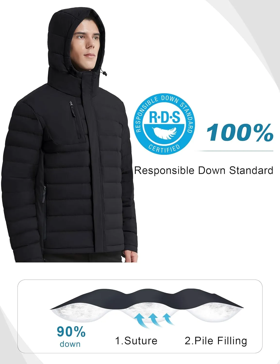 Bakery Men's Puffer Jacket Lightweight Water Resistant Hooded Down Jacket Insulated Winter Warm Coat
