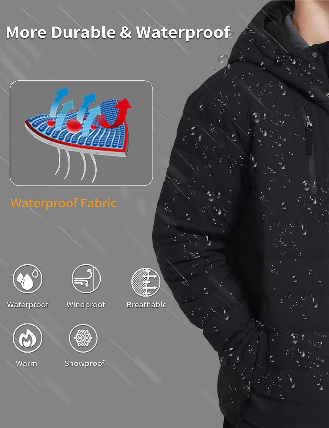 Bakery Men's Puffer Jacket Lightweight Water Resistant Hooded Down Jacket Insulated Winter Warm Coat