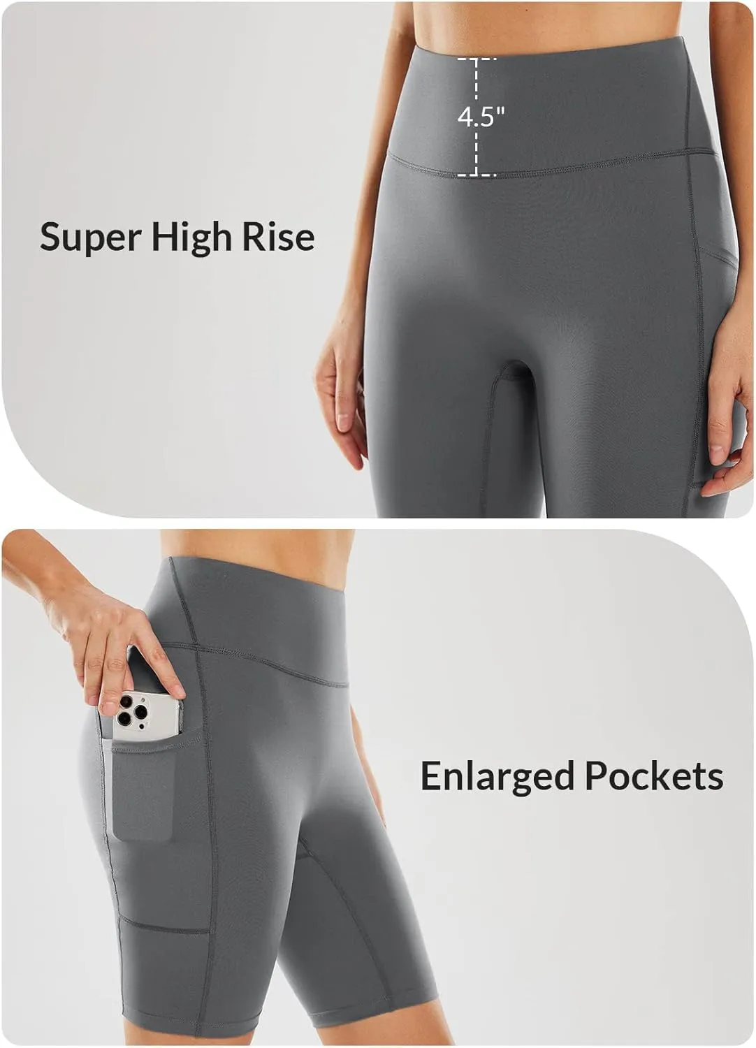 baleaf Sweatleaf Women's Light Compression Biker Shorts 8" High Waisted Yoga Gym Spandex Shorts Side Pockets