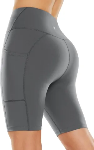 baleaf Sweatleaf Women's Light Compression Biker Shorts 8" High Waisted Yoga Gym Spandex Shorts Side Pockets