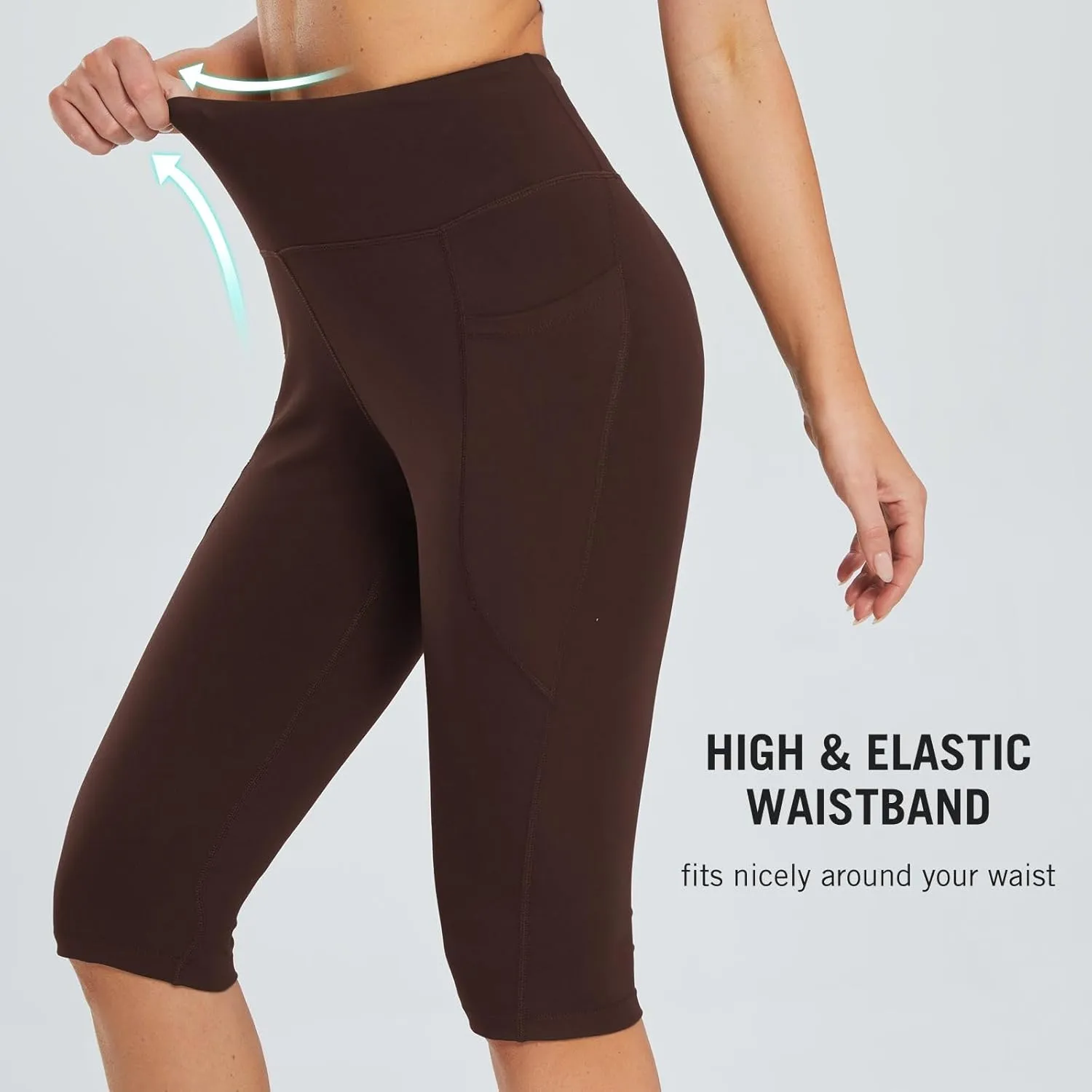 baleaf Women's Capri Leggings with Pockets High Waisted Knee Length Capris Stretch for Casual Yoga Pants Workout Exercise