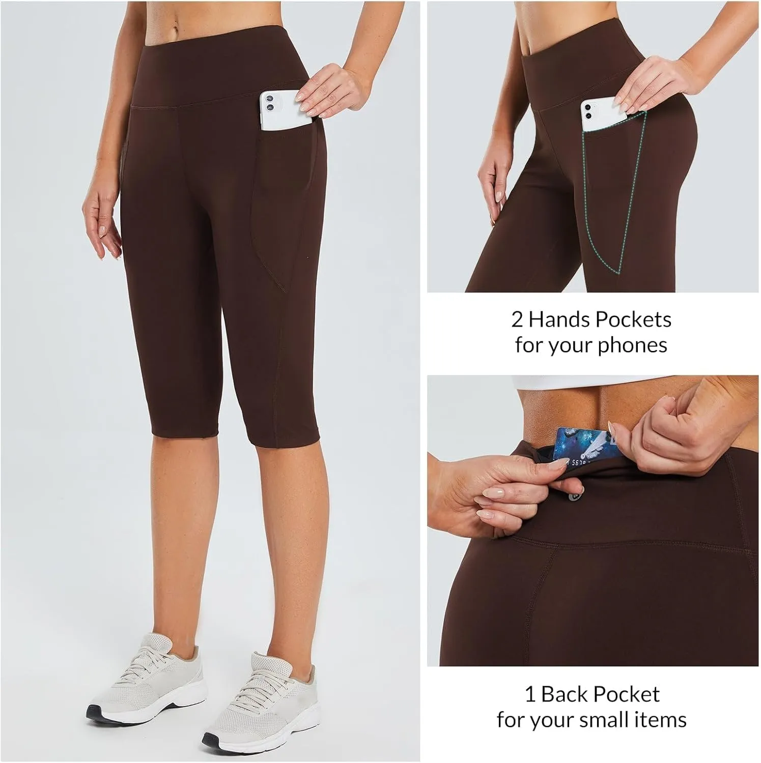 baleaf Women's Capri Leggings with Pockets High Waisted Knee Length Capris Stretch for Casual Yoga Pants Workout Exercise