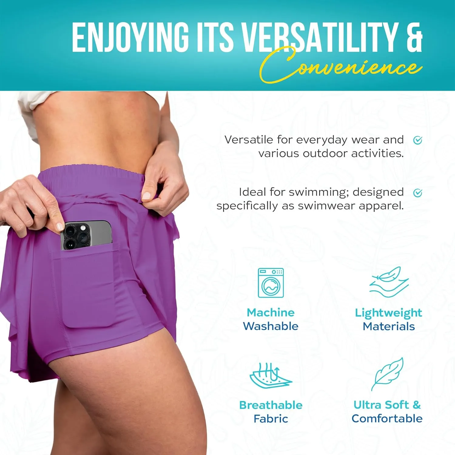 Banana Boat UPF 50  Women's Flowy Workout Short Athletic Skort | Yoga Shorts with Pockets | Tennis Skort | Butterfly Shorts