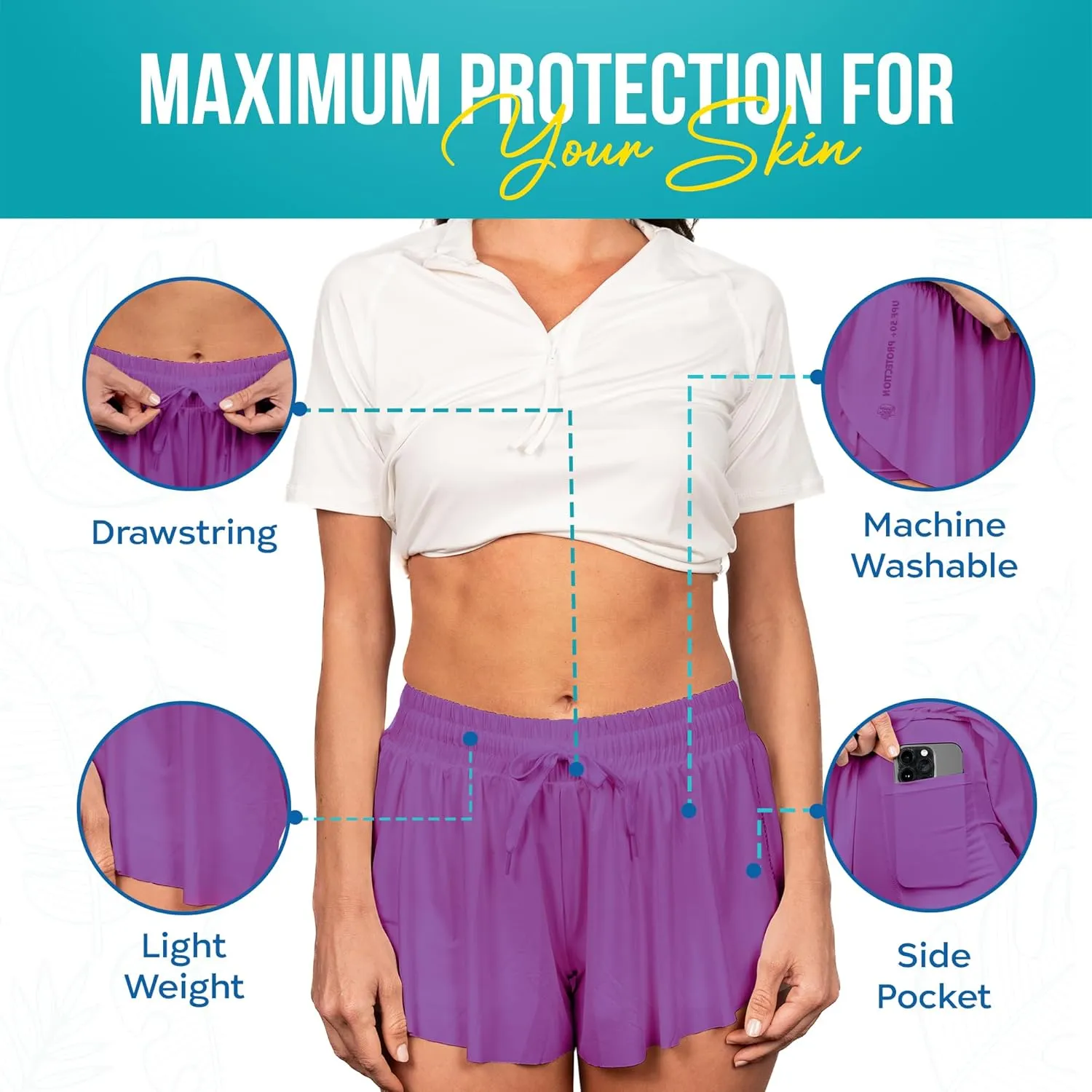 Banana Boat UPF 50  Women's Flowy Workout Short Athletic Skort | Yoga Shorts with Pockets | Tennis Skort | Butterfly Shorts