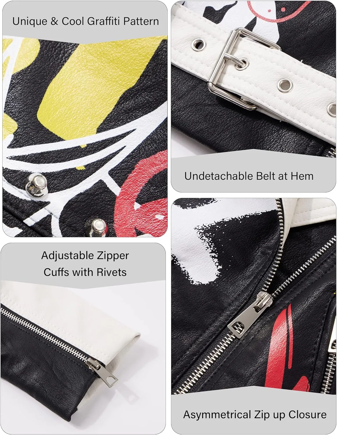 Bellivera Faux Leather Jacket for Women Studded Rivet Floral Moto Biker Short Lapel Coat