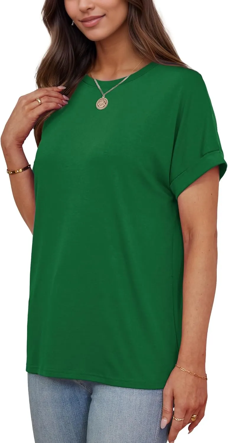 Besshopie Women's Oversized T Shirts Short Sleeve Crewneck Summer Tops Casual Loose Basic Tee Shirts 2025 Trendy Clothes