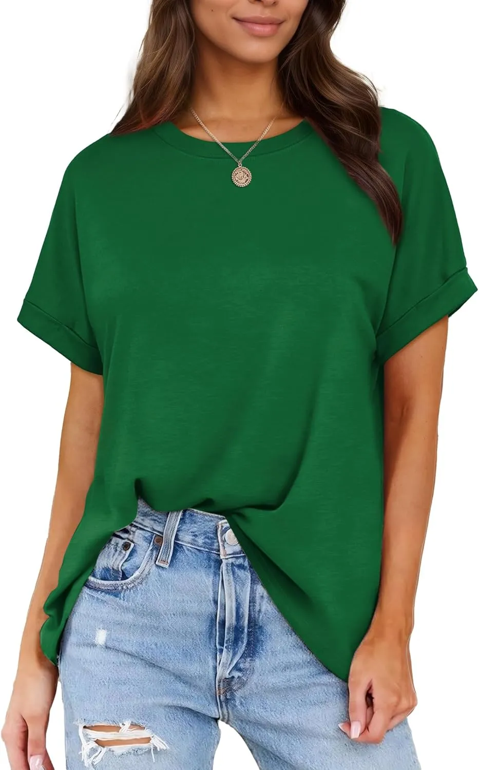 Besshopie Women's Oversized T Shirts Short Sleeve Crewneck Summer Tops Casual Loose Basic Tee Shirts 2025 Trendy Clothes