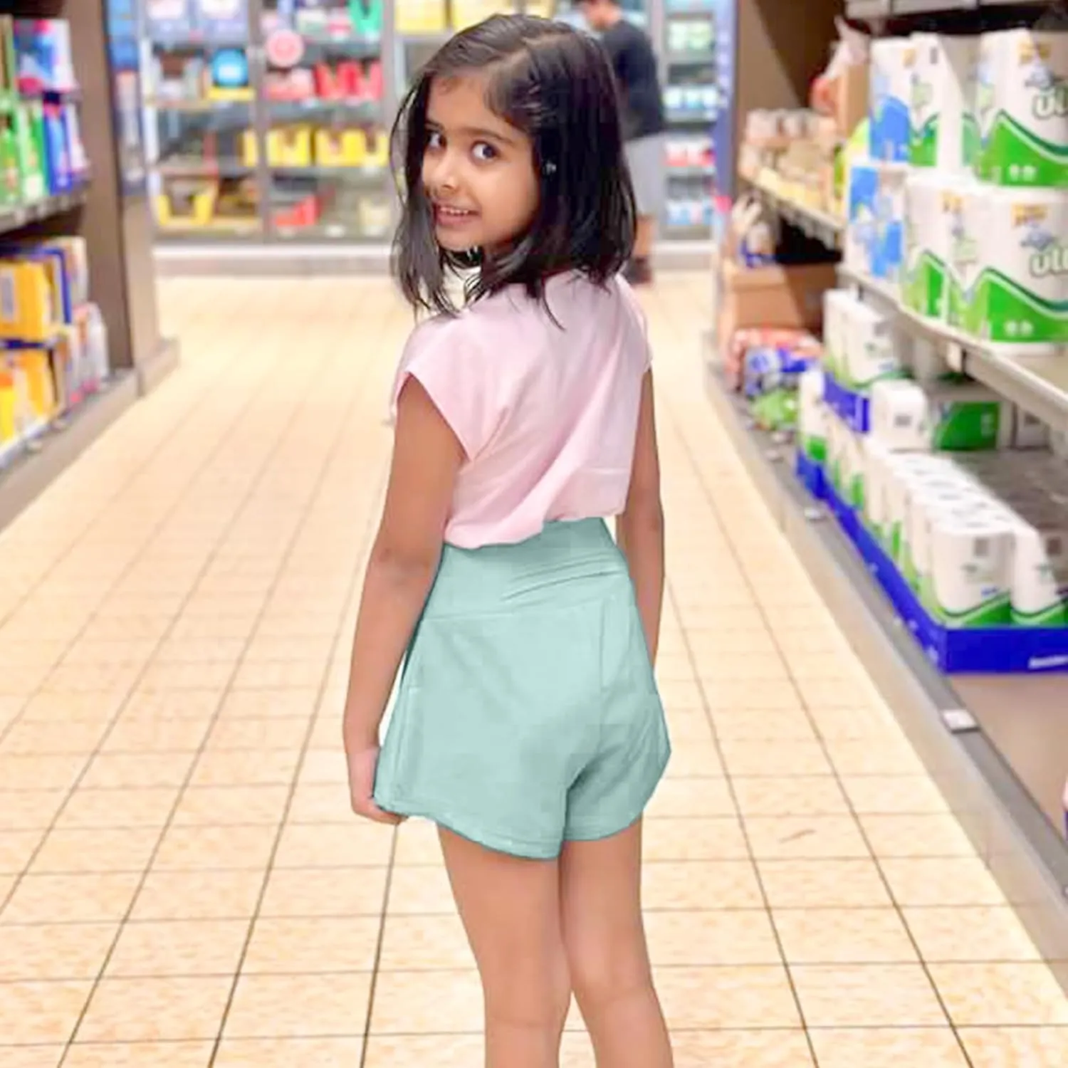 BIG ELEPHANT Girls Swim Shorts, Kids Athletic Butterfly Short with Safety Liner, Youth Active Flowy Shorts