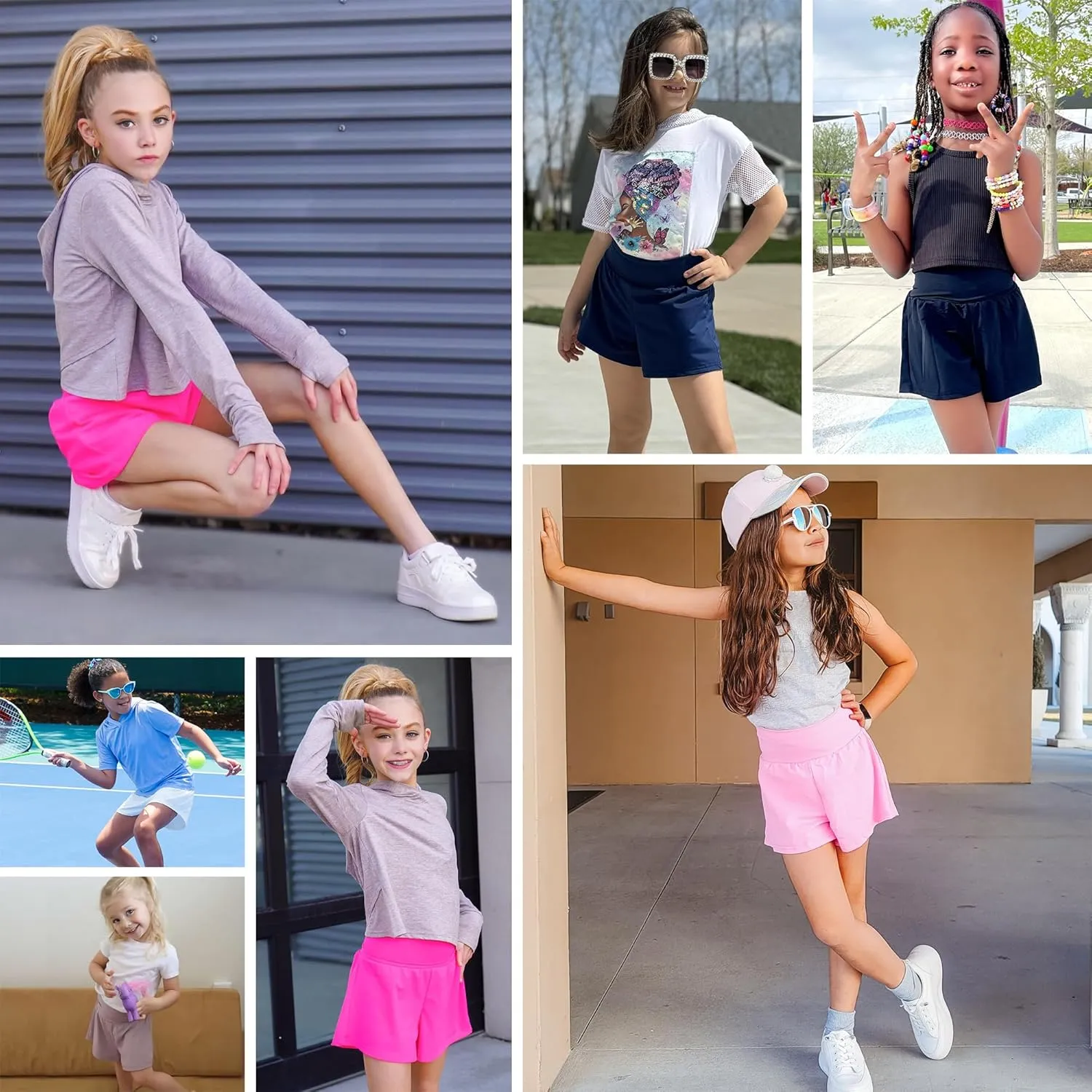 BIG ELEPHANT Girls Swim Shorts, Kids Athletic Butterfly Short with Safety Liner, Youth Active Flowy Shorts