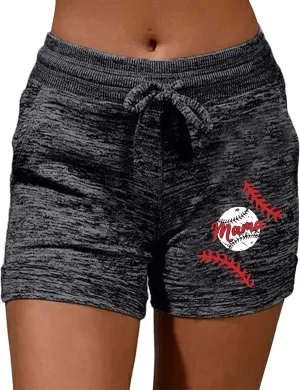 Biker Shorts Women Baseball Print Drawstring Elastic Waist Summer Shorts with Pocket Casual Lightweight Bermuda Short