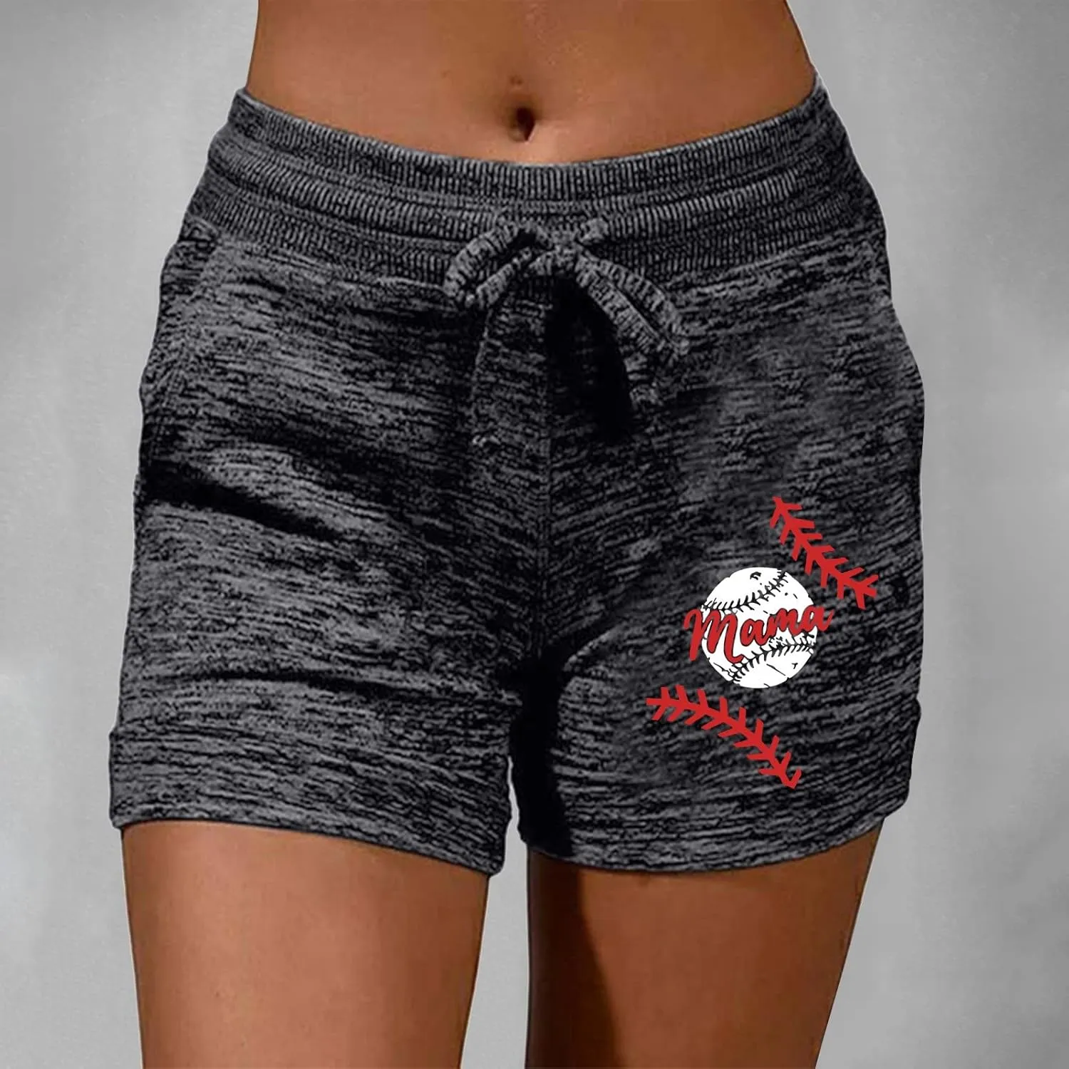 Biker Shorts Women Baseball Print Drawstring Elastic Waist Summer Shorts with Pocket Casual Lightweight Bermuda Short