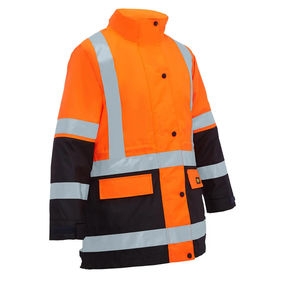 Bisley BKL6975 Women’s Taped Hi Vis 5 In 1 Rain Jacket Orange/Navy