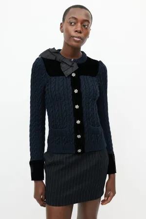 Black Cable Knit & Velvet Cardigan