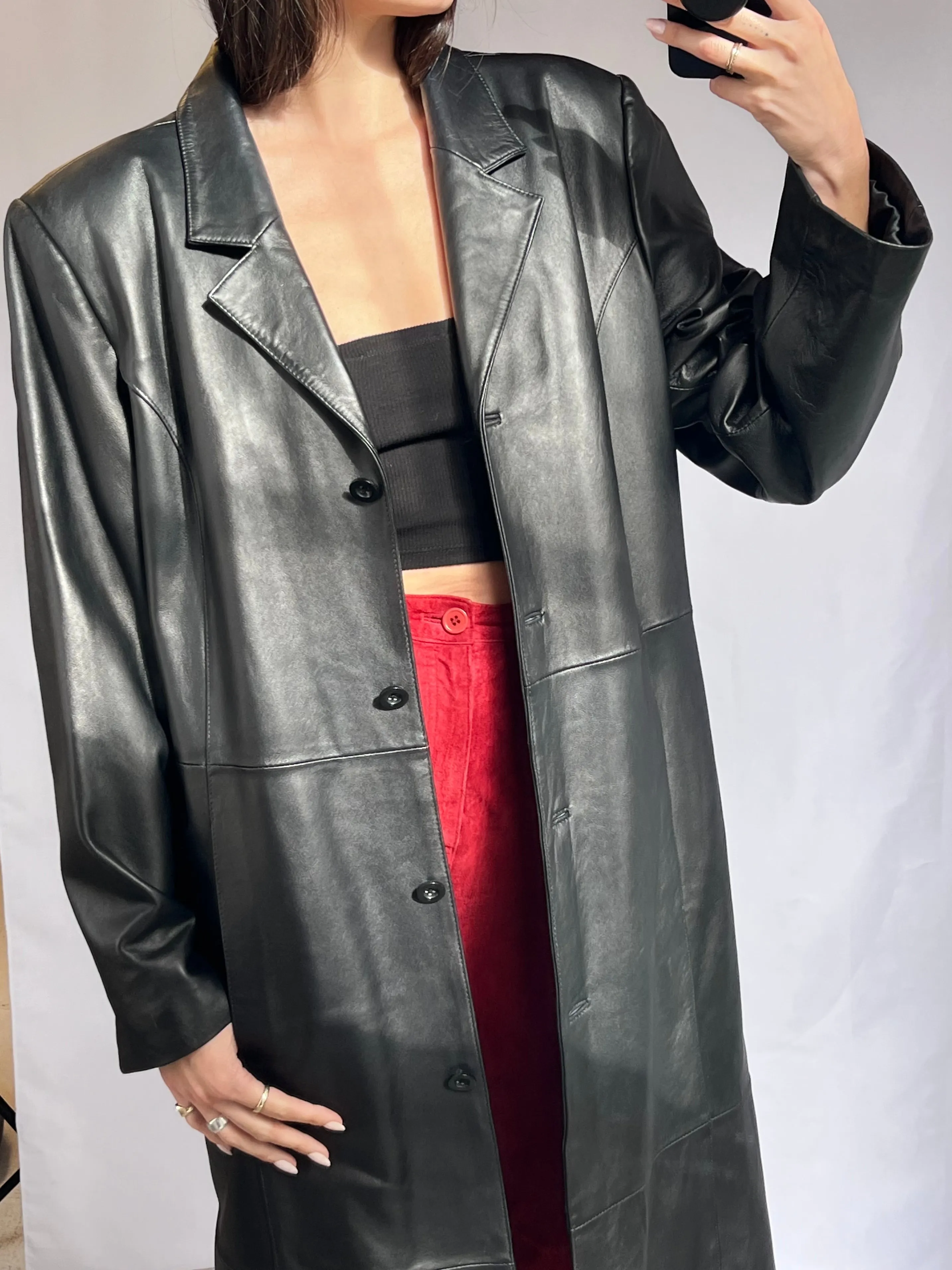 Black Soft Leather Duster