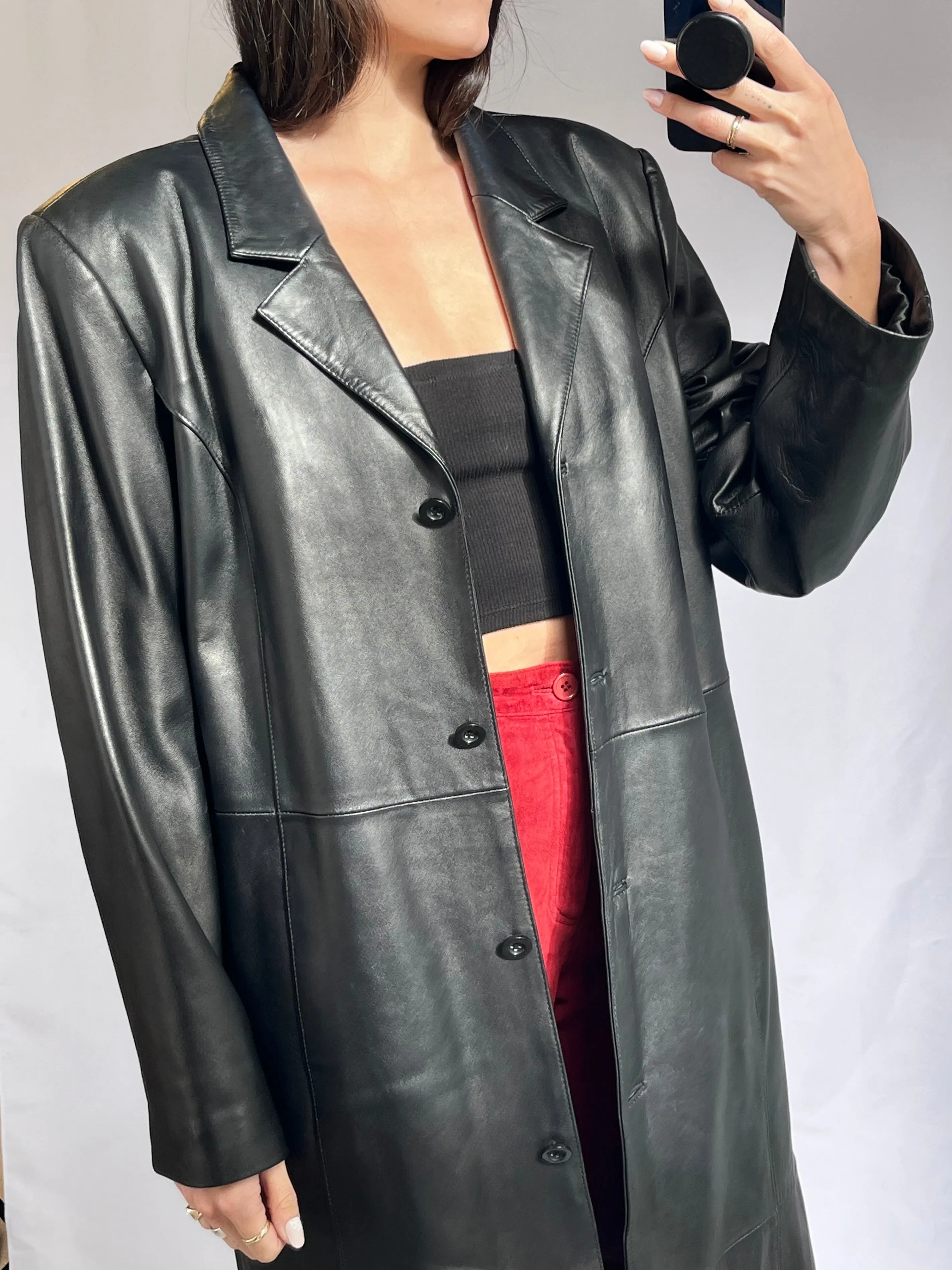 Black Soft Leather Duster