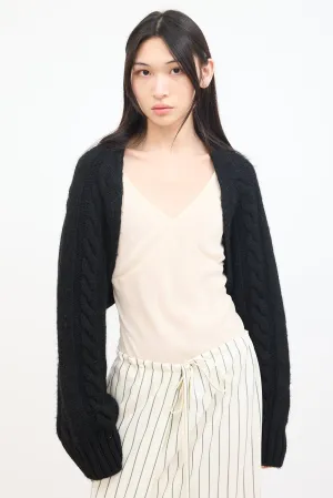 Black Wool Cable Knit Bolero Cardigan