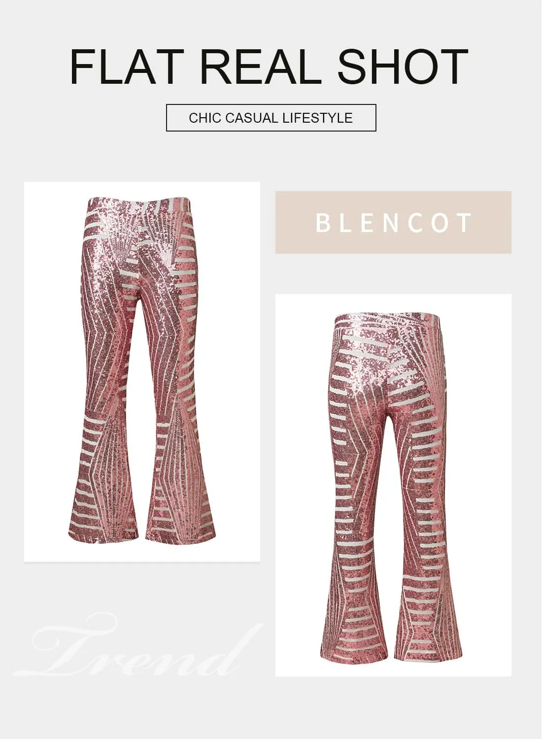 BLENCOT Women's Glitter Sequin Wide Leg Palazzo Pants High Waist Bell Bottoms Party Flared Trousers