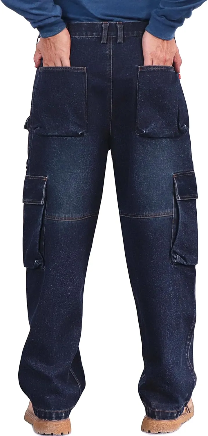 BOCOMAL FR Jeans Cargo Utility 8 Pockets Loose Fit Prewashed NFPA2112 CAT2 Flame Resistant/Fire Retardant Pants