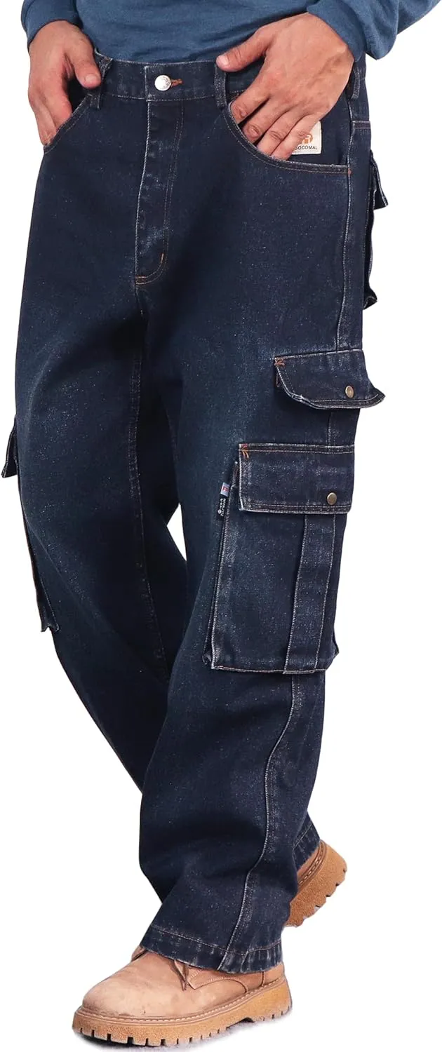 BOCOMAL FR Jeans Cargo Utility 8 Pockets Loose Fit Prewashed NFPA2112 CAT2 Flame Resistant/Fire Retardant Pants