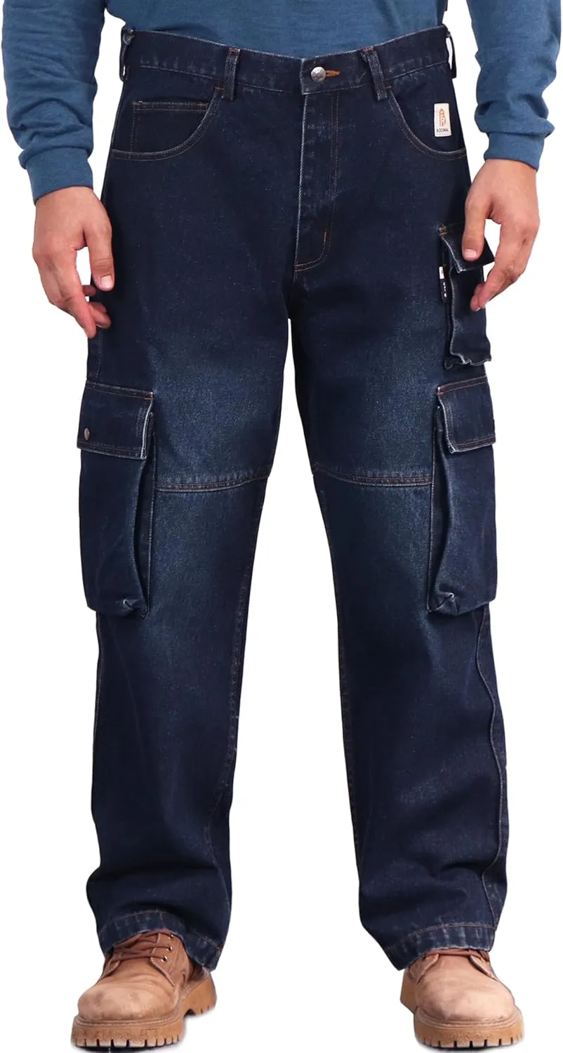 BOCOMAL FR Jeans Cargo Utility 8 Pockets Loose Fit Prewashed NFPA2112 CAT2 Flame Resistant/Fire Retardant Pants