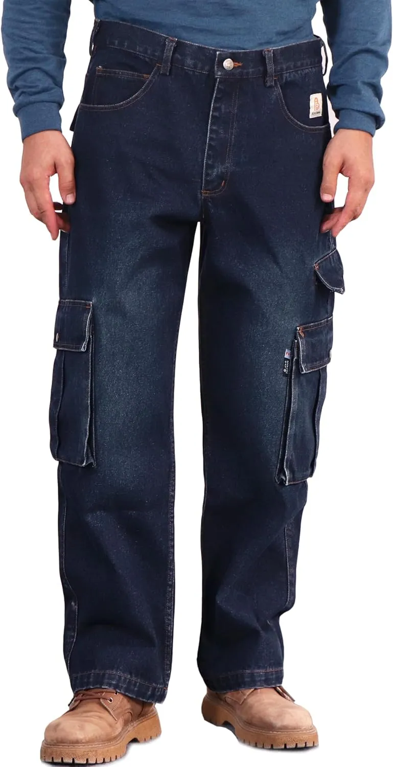 BOCOMAL FR Jeans Cargo Utility 8 Pockets Loose Fit Prewashed NFPA2112 CAT2 Flame Resistant/Fire Retardant Pants