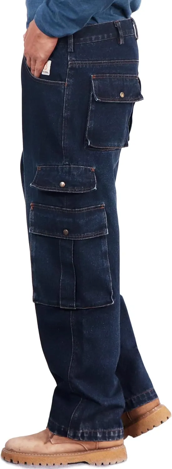 BOCOMAL FR Jeans Cargo Utility 8 Pockets Loose Fit Prewashed NFPA2112 CAT2 Flame Resistant/Fire Retardant Pants