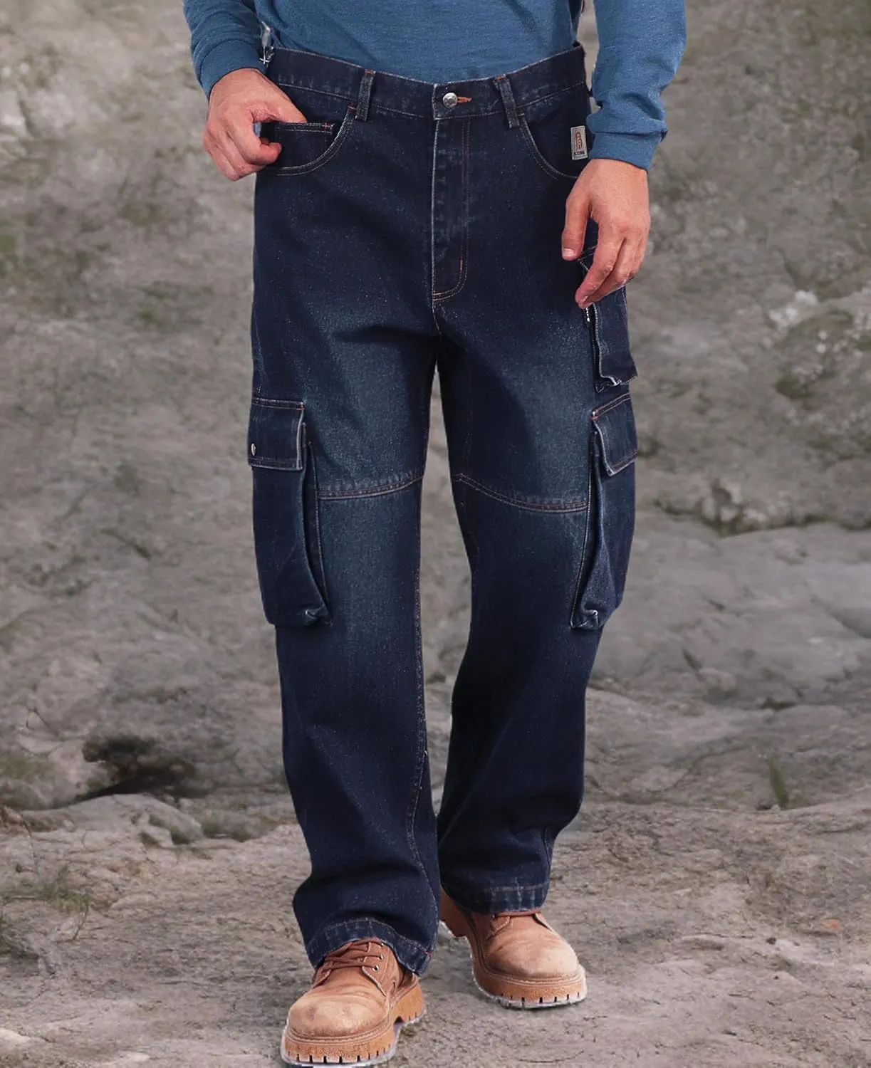 BOCOMAL FR Jeans Cargo Utility 8 Pockets Loose Fit Prewashed NFPA2112 CAT2 Flame Resistant/Fire Retardant Pants