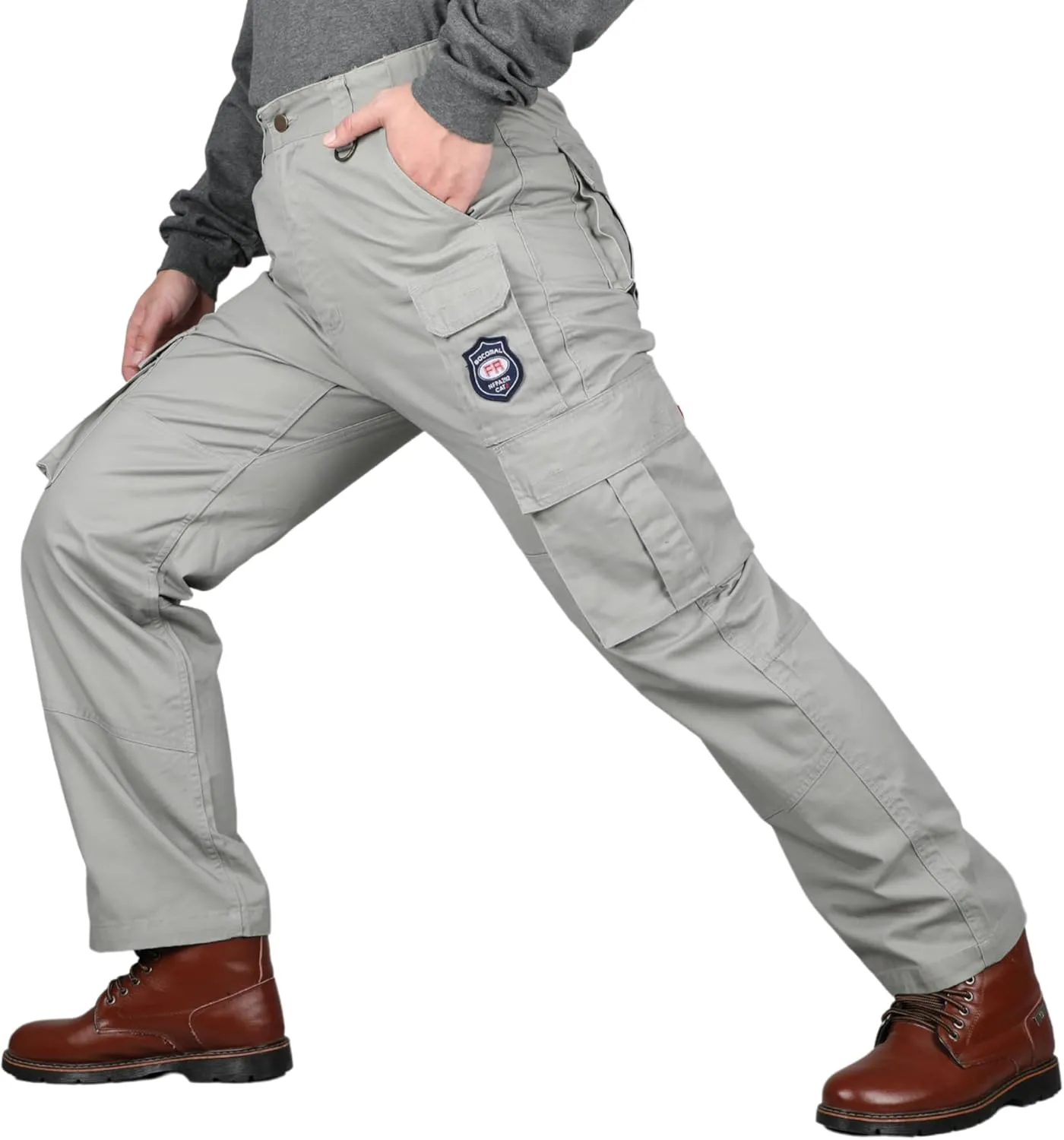 BOCOMAL FR Pants for Men Cargo Pockets Flame Resistant/Fire Retardant Elastic Waist Water & Oil Repellent Finish
