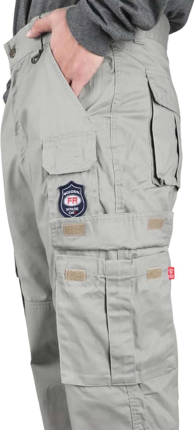 BOCOMAL FR Pants for Men Cargo Pockets Flame Resistant/Fire Retardant Elastic Waist Water & Oil Repellent Finish