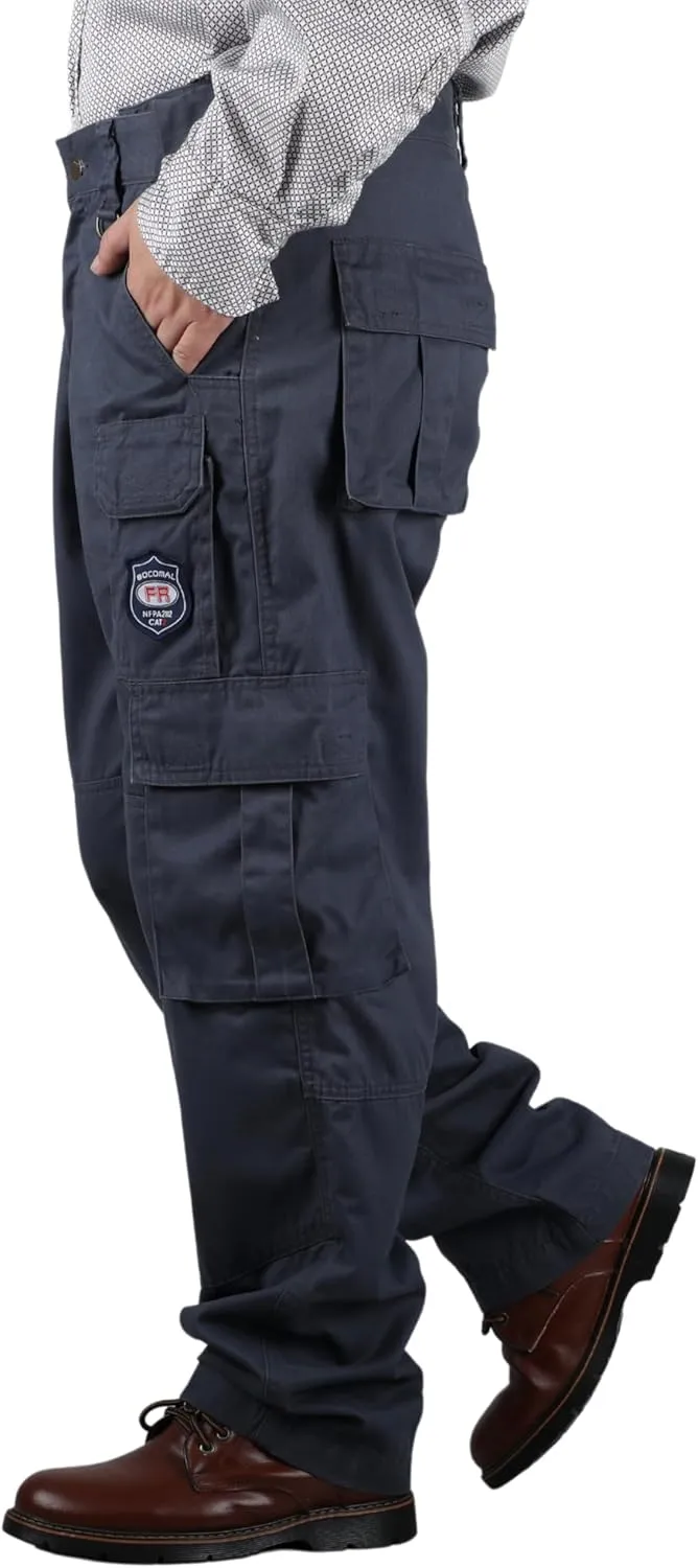 BOCOMAL FR Pants for Men Cargo Pockets Flame Resistant/Fire Retardant Elastic Waist Water & Oil Repellent Finish