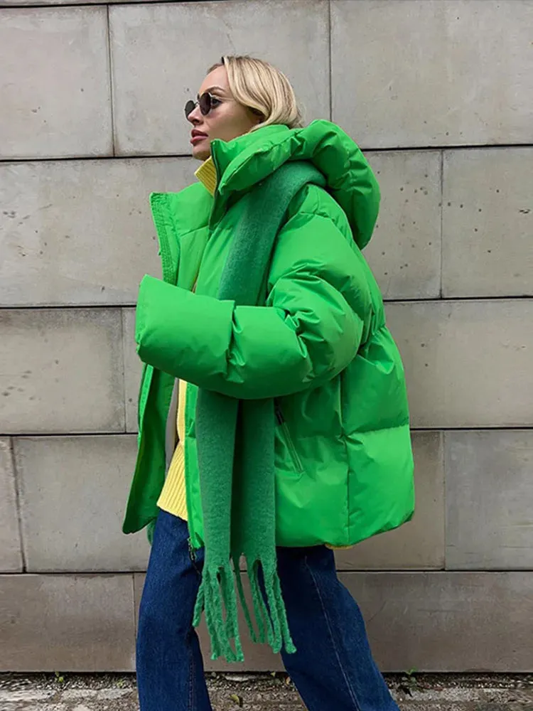 Bonnyshow Winter Thicken Warm Windproof Women's Coat Simple Casual Loose Solid Color Cotton-padded Coats New Fashion Women Outerwears