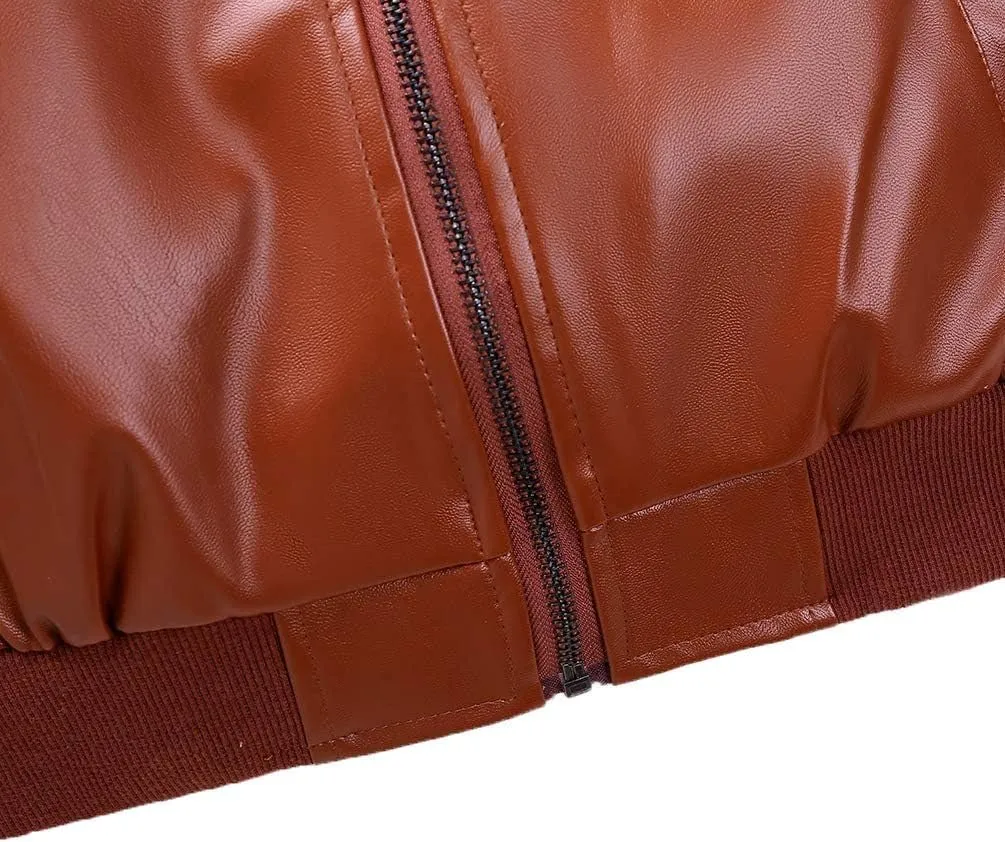 Boys' Faux Leather Motorcycle Jacket Children Zipper Leather Coats