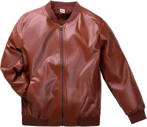 Boys' Faux Leather Motorcycle Jacket Children Zipper Leather Coats
