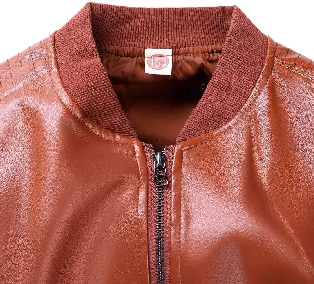 Boys' Faux Leather Motorcycle Jacket Children Zipper Leather Coats