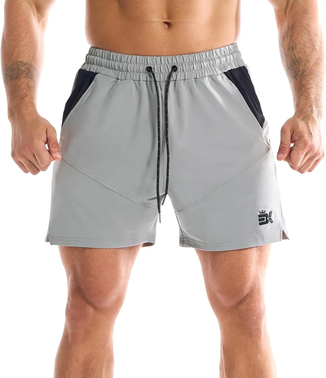 BROKIG Men's 2 Pack Drylite Bodybuilding Gym Shorts with Pockets Quick Dry Stretch Workout Shorts Men