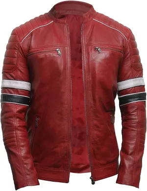 Brown Biker Leather Jacket Men - Real Lambskin Leather Cafe Racer Distressed Motorcycle Jacket